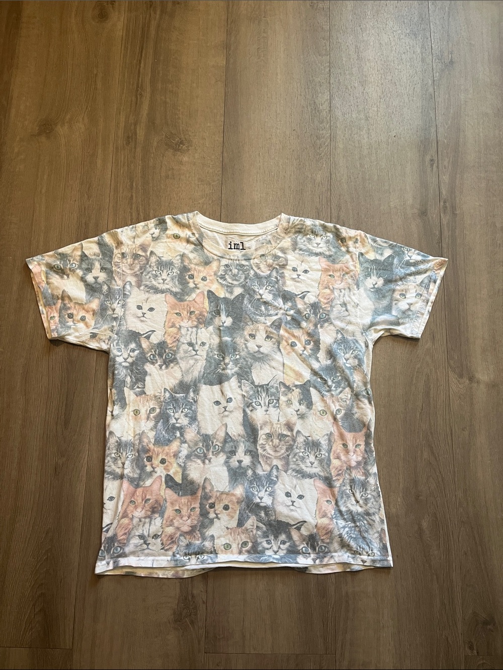 IML Cat Faces Tee in Cream, Gray & Tan